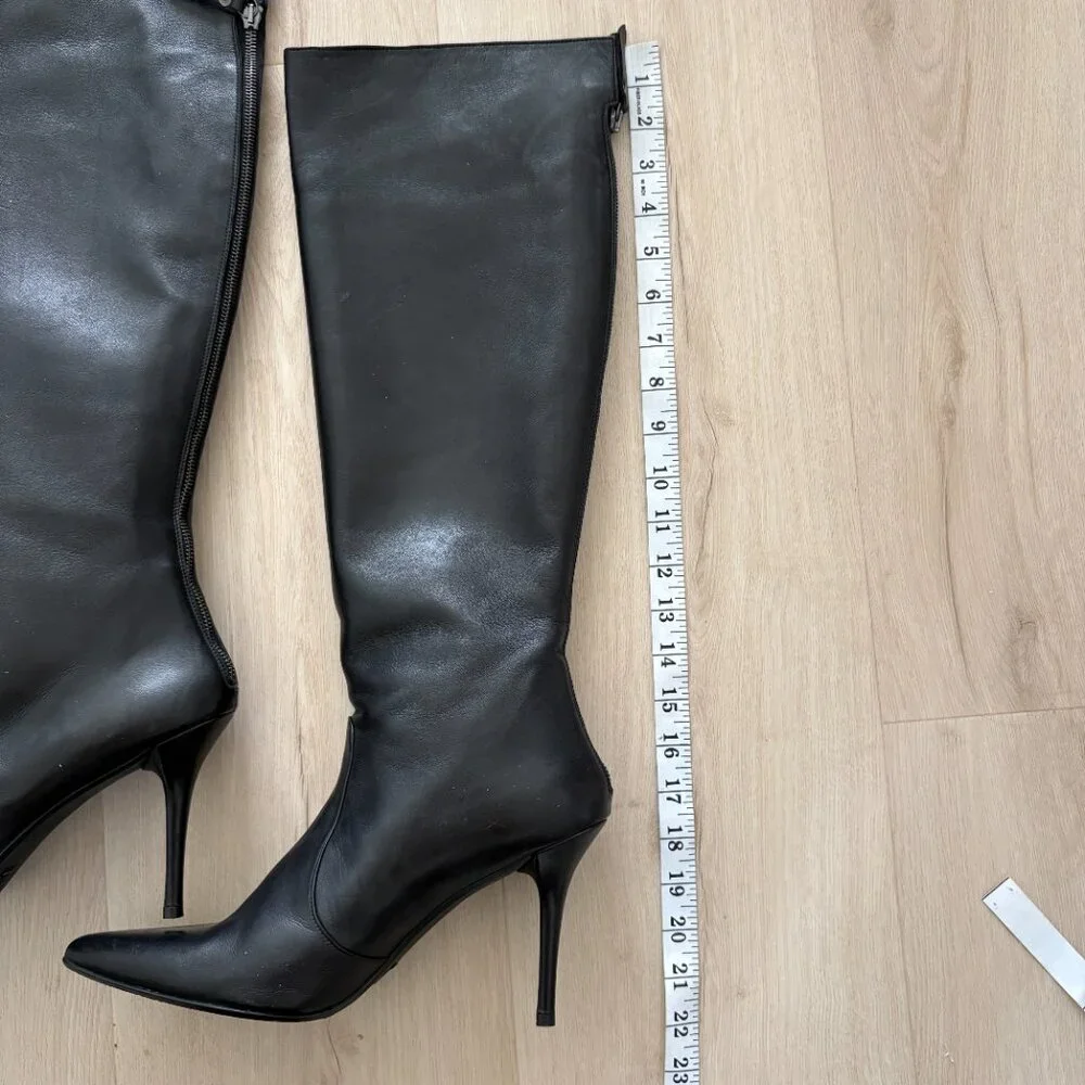 Stuart Weitzman Sohot Pointed Toe Tall Leather Boots Black Size 11.5 - Picture 10 of 16